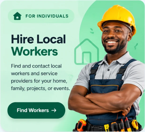 For Individuals. Hire Local Workers. Find and contact local workers and service providers for your home, family, projects, or events. Find Workers.